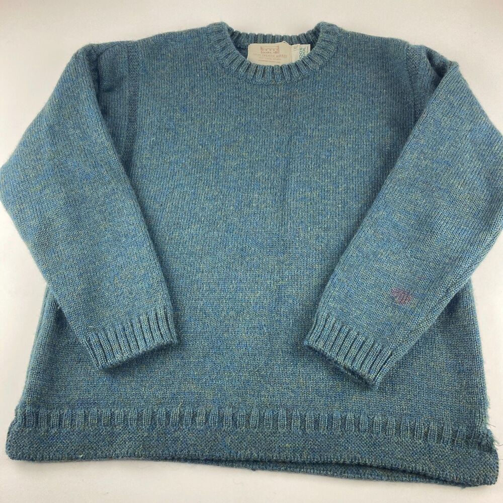 Aran Sweater Market Mens XL 100% Wool Ireland Blue Crewneck Sweater Irish